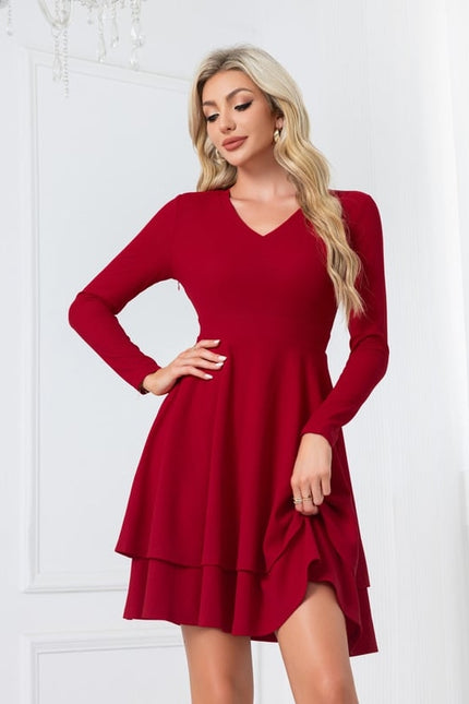 Robe De Bal Rouge À Manches Longues - gallery 3