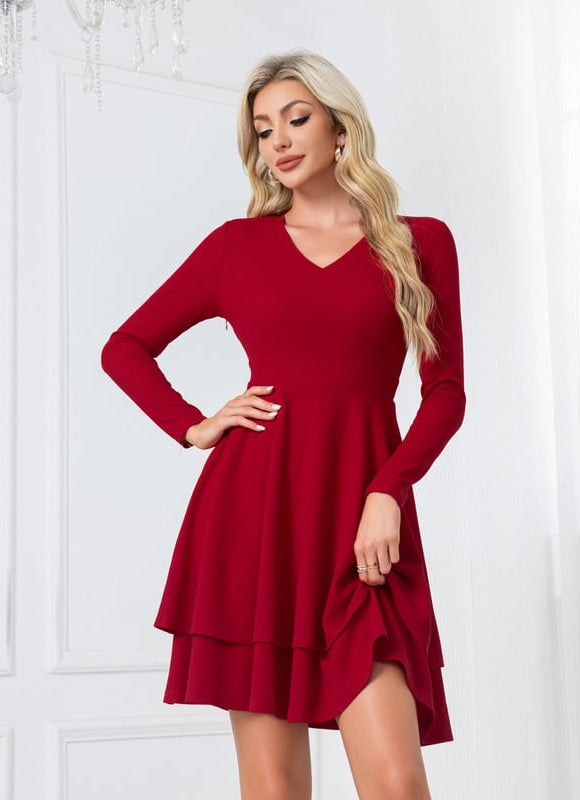 Robe De Bal Rouge À Manches Longues - gallery 3