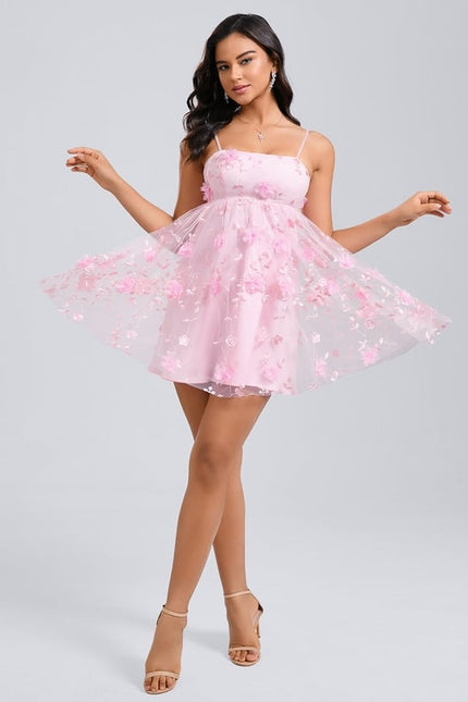 Robe De Bal Courte Florale Rose - gallery 4