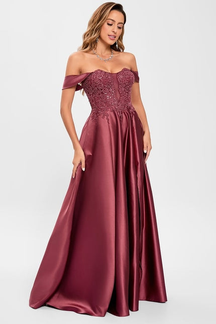 Robe De Bal Satinée Bordeaux Chic - gallery 3
