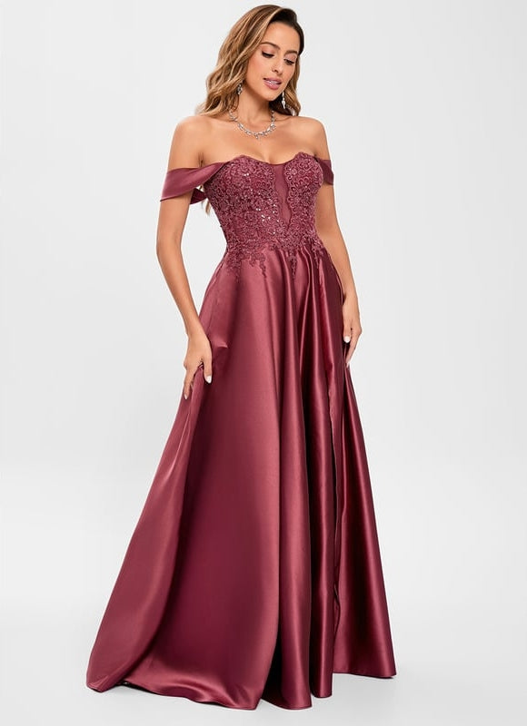 Robe De Bal Satinée Bordeaux Chic - gallery 3