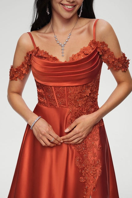 Robe De Bal Satinée Cuivrée - gallery 4