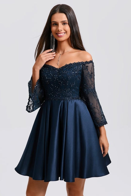 Robe De Bal Satin Marine Embellie - gallery 3