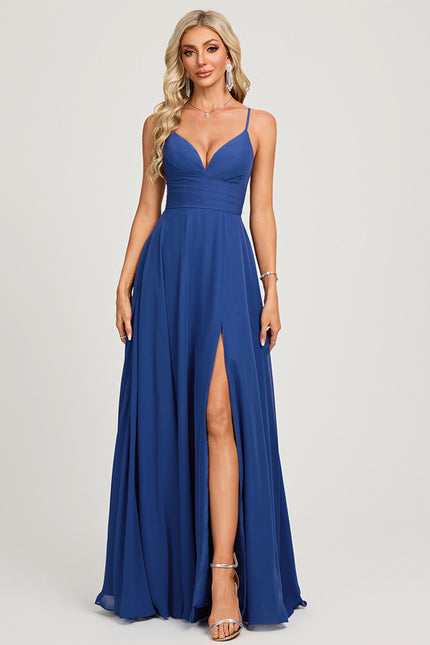Robe De Bal Longue Fluide Bleu - gallery 2
