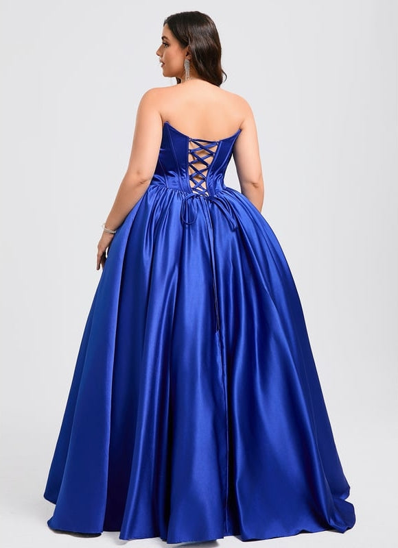 Robe De Bal Bleue Satinée - gallery 7
