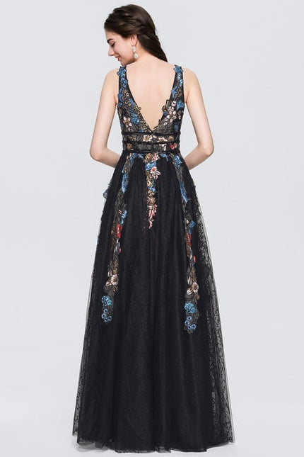 Robe De Bal Noire Florale - gallery 5
