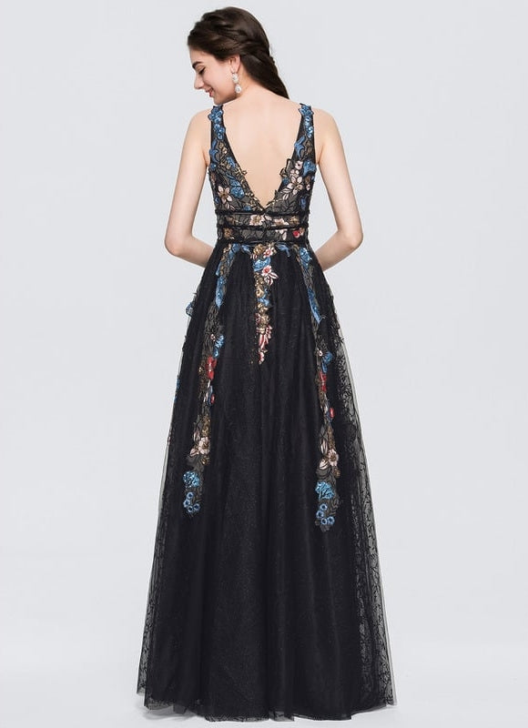 Robe De Bal Noire Florale - gallery 5