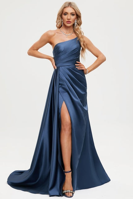 Robe De Bal Satinée Une-Épaule - gallery 1