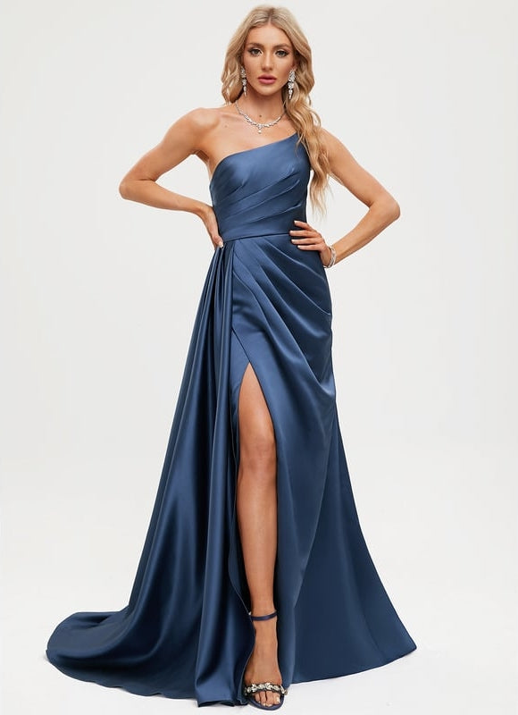 Robe De Bal Satinée Une-Épaule - gallery 1