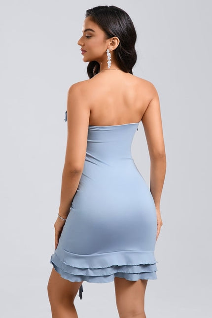 Robe De Bal Bleu Pâle À Volants - gallery 4
