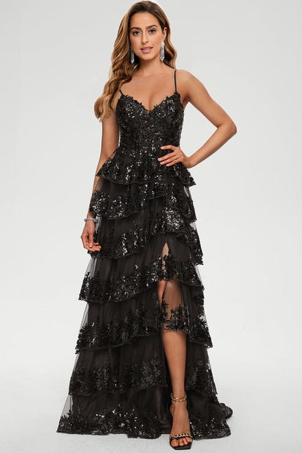 Robe De Bal Noire À Volants - gallery 8