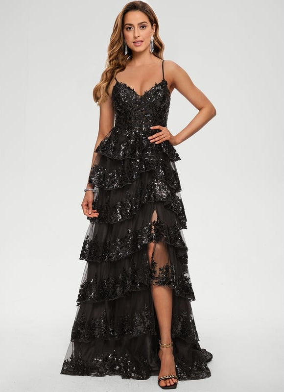 Robe De Bal Noire À Volants - gallery 8