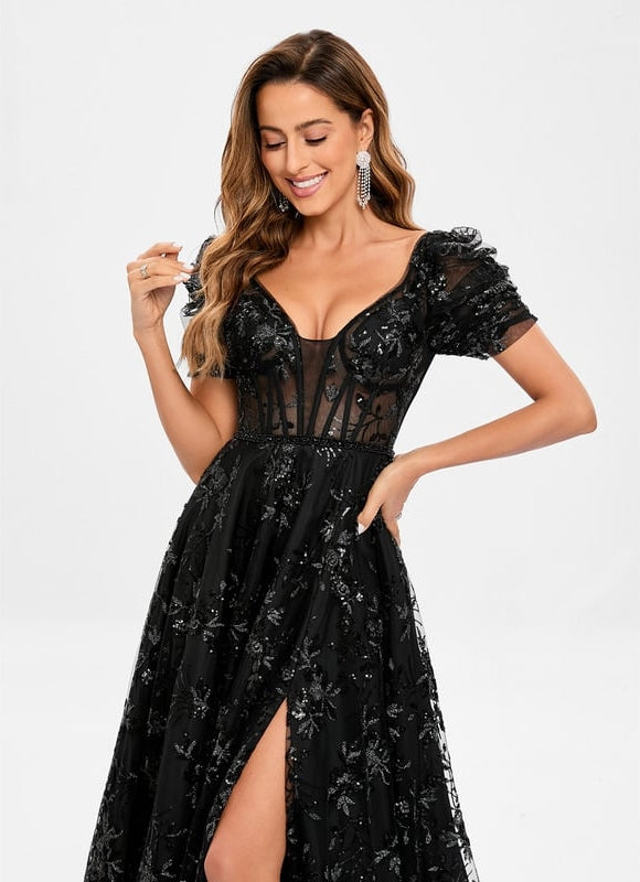 Robe De Bal Florale Noire - gallery 3