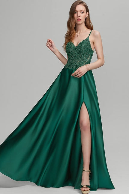 Robe De Bal Satinée À Fente - gallery 3