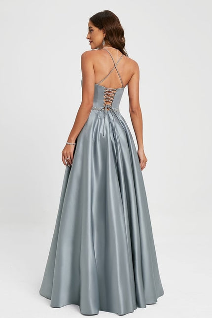 Robe De Bal Satin Bleu Poudré - gallery 6