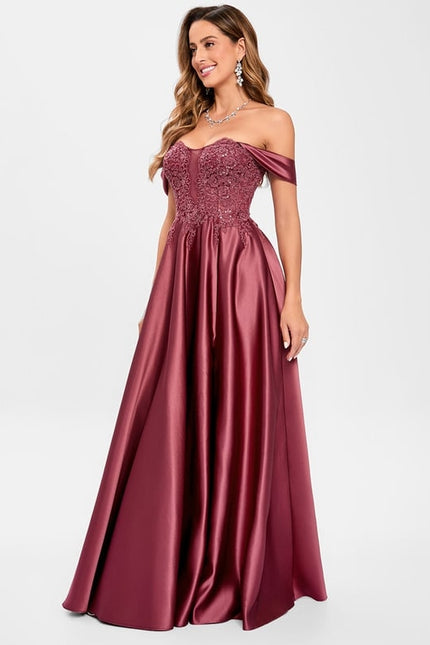 Robe De Bal Satinée Bordeaux Chic - gallery 1